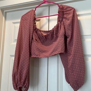 Cropped pink long sleeve top with balloon sleeves size small